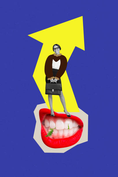 istock Trend artwork creative sketch 3D collage of trader target success goal vacancy office recruitment mouth argue young woman stand arrow up 2190938469