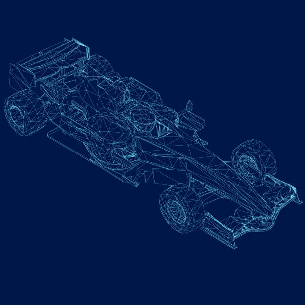 istock Wireframe of a race car. Vector blueprint isolated on a blue background. Isometric view. 3D 2190938820