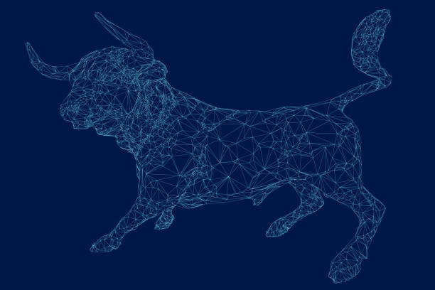 istock Wireframe Mascot of running angry bull buffalo. Blue line art vector illustration 2190939499