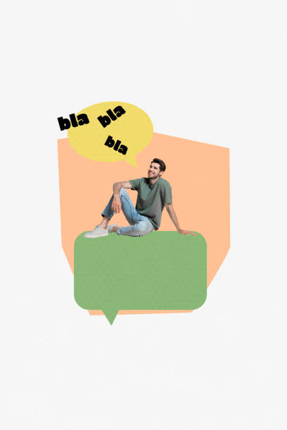 istock Composite trend 3D sketch image photo collage of speech cloud chatting message talk contact box young man small sit bla say rumors news 2190939582