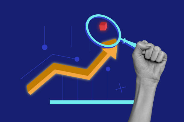 istock Composite art 3d creative image collage of hand hold magnifier glass analysis arrow development concept success growth cube figure 2190940490