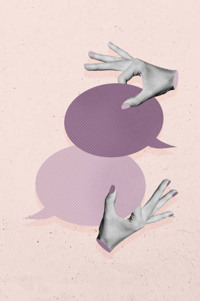 istock Poster image vertical photo collage of hands hold bubble communication speech talk icon copyspace phrase conversation phrase 2190941187