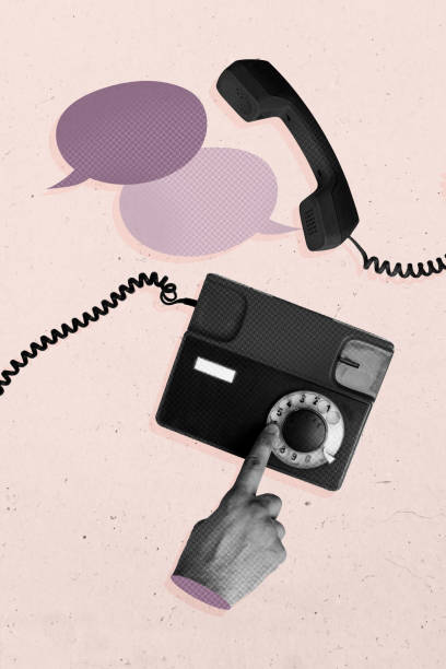 istock Vertical art creative trend collage of human hand index finger push retro telephone device bubble telecommunication speech client 2190941211