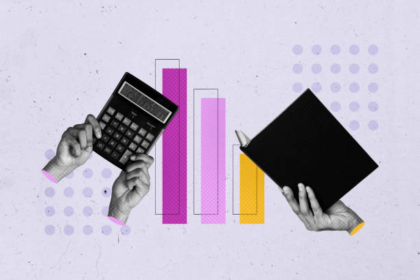 istock Photo cartoon comics sketch collage of hands hold book planner statistics chart analysis calculator finance income progress 2190941254