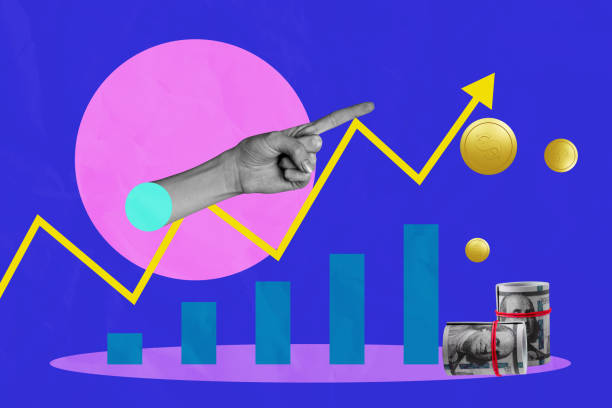 istock Creative artwork template sketch image collage of dollars wealth budget earnings currency trade stats goal hand gesture finger point show 2190942392