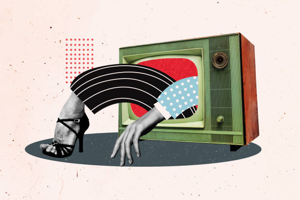 istock 3D collage design composite trend artwork sketch of obsolete broadcasting advertisement monitor display television leg step shoes hand 2190943739