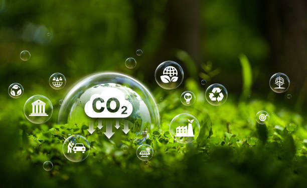 istock CO2 reduction symbol, climate change limiting global warming and sustainable development and green business and icons for ESG, CO2 and Net Zero. 2190945878