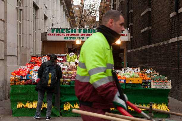London, UK - Dec 5, 2013: A fruit stall in London, in the city centre, England