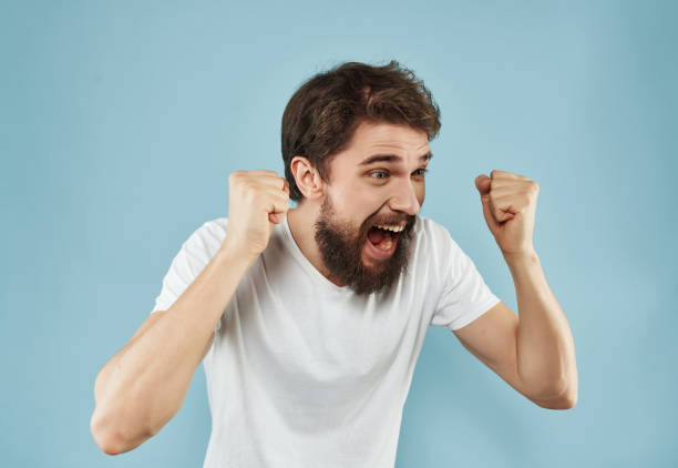 istock Man in a white t-shirt hand gestures Lifestyle 2190950497