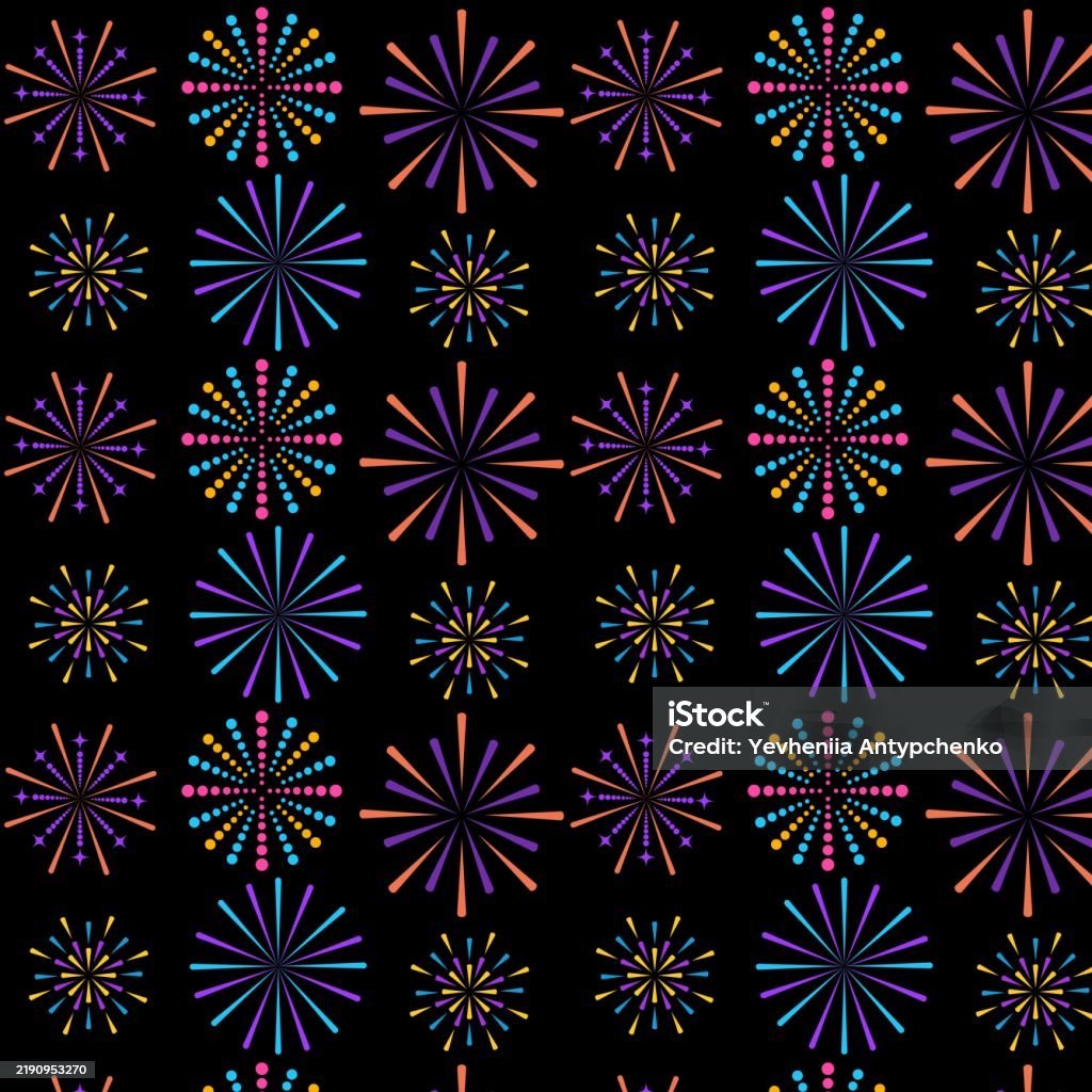 Single Firework Pattern Seamless Repeating Pattern Of Fireworks On Black Background Stock ...