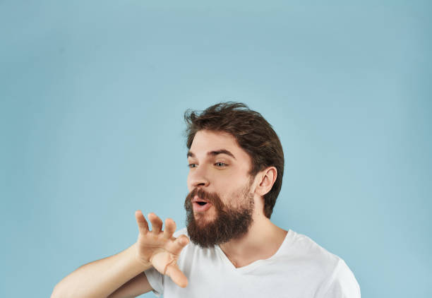 istock Man in a white t-shirt hand gestures Lifestyle 2190953272