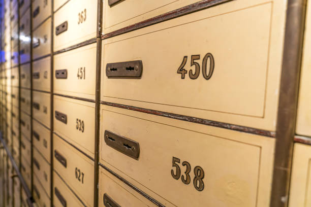Safe deposit boxes room inside of a bank vault