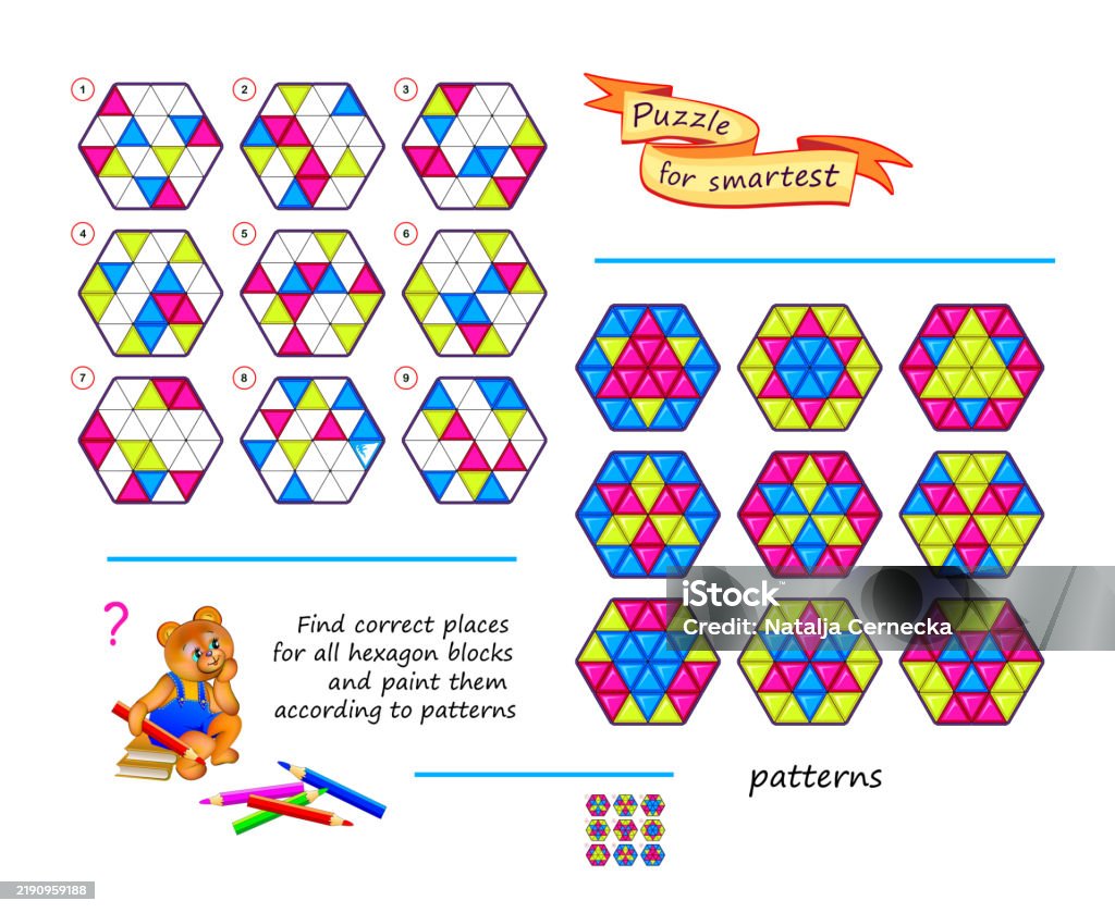 Logic Puzzle Game For Smartest Find Correct Places For All Hexagon ...