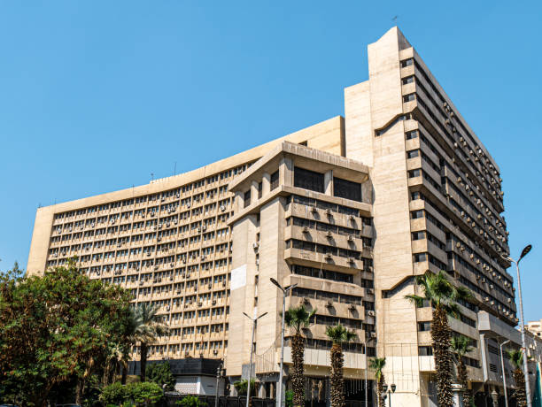 istock Brutalist concrete building in Cairo, Egypt on a clear morning 2190960437