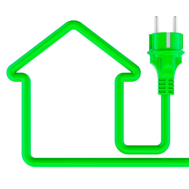 istock Energy Saving concept. Green power plug with power cable in shape as house, 3D rendering 2190969892