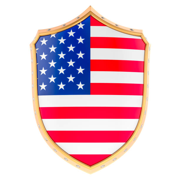 Shield with the United States flag, 3D rendering isolated on white background