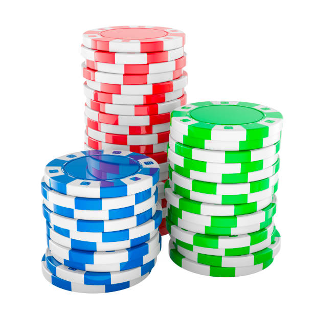 Stacks of Casino Chips, Poker Tokens. 3D rendering isolated on white background