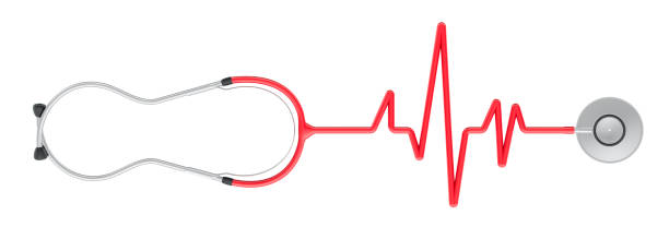 istock Stethoscope with heartbeat shape from cord, EKG line shape. 3D rendering 2190970403