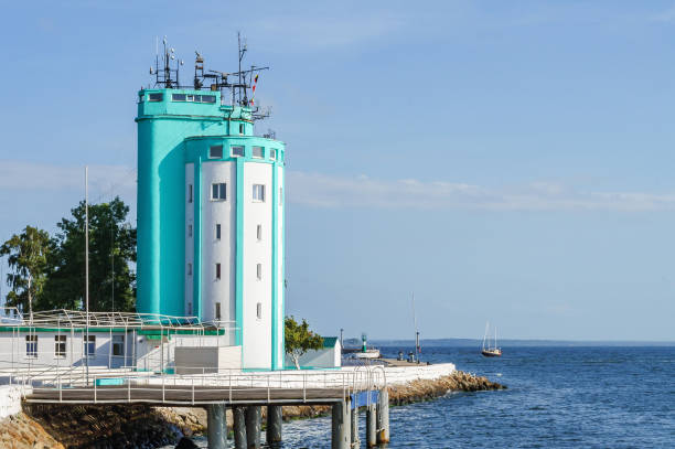 Baltiysk, Kaliningrad, Russia - 2021, 14 August: The port pilot tower. RAID service post of the Baltic Naval Base.