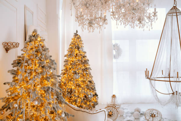 istock Winter wonderland with glowing Christmas trees and elegant decor 2190996829