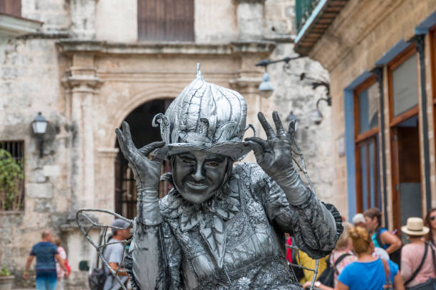 Cuba, Havana,street performer, mime. 2016-03-25