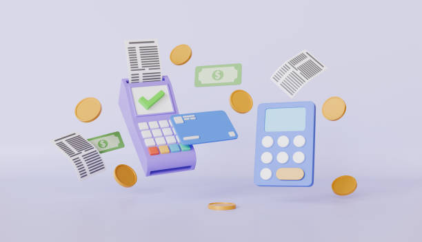 istock Business and finances counting and managing, pos terminal and calculator, electronic bill payment, invoice, online shopping 2191001778