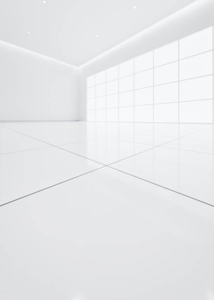 istock 3d rendering of white empty room with tile floor suit for background. 2191005925