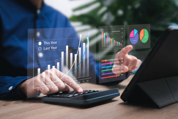 istock Business Growth Company, Financial management, Cost control, comparative data all years, Businesswomen analyzing data and showing Comparative statistics, Work target, Cost reduction, stock marketing 2191010266