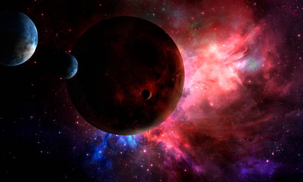 istock beautiful abstract red moon, planet in space on starry sky, abstract space 3d illustration, background 2191016831