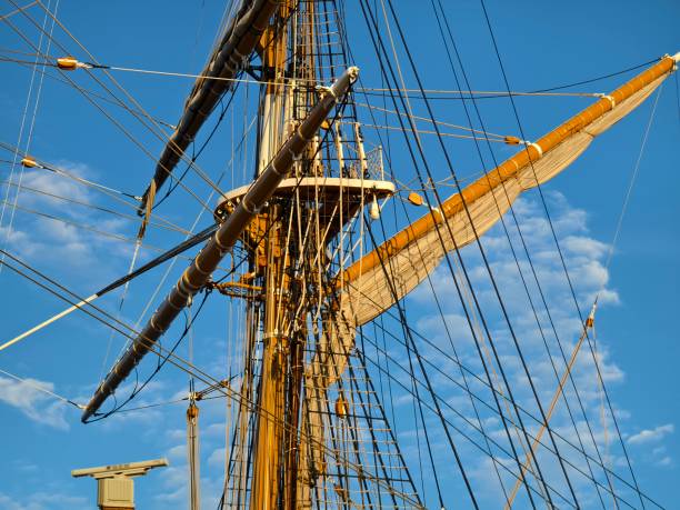 istock Ropes stretched across the masts of an old ship 2191021627