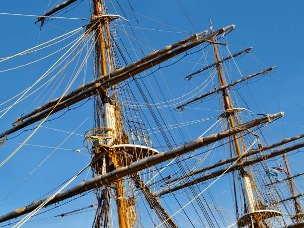 istock Ropes stretched across the masts of an old ship 2191021770