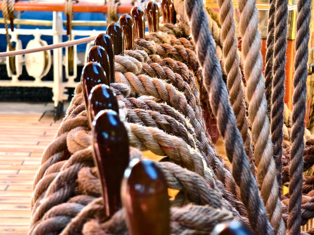 Long ropes stretched across the masts of an old ship