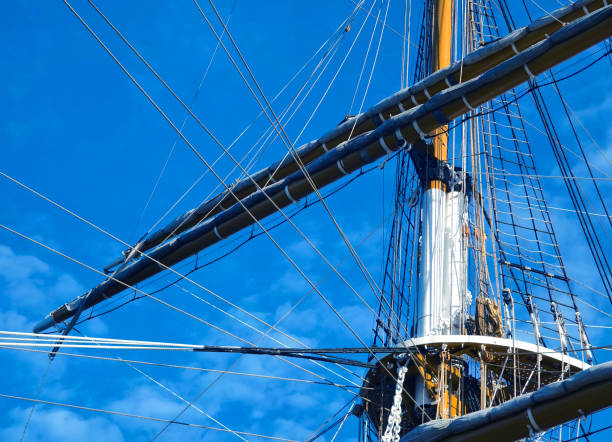 istock Ropes stretched across the masts of an old ship 2191022064