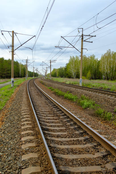 istock A train track with a few trees in the background 2191026826