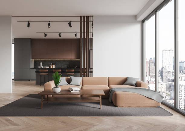 istock Modern Living Room with City View. 3D Rendering 2191028386