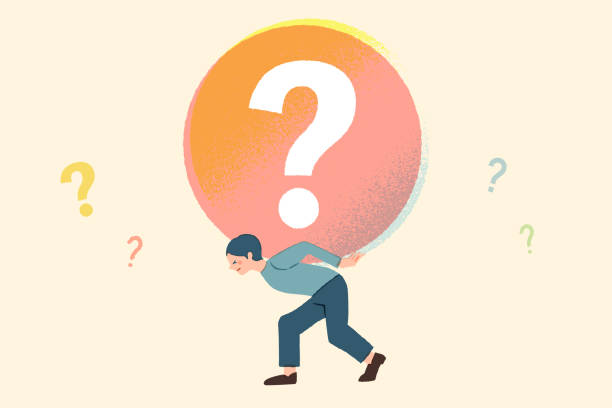 istock Unanswered tough question, critical business dilemma, stress burden, concept of Frustrated businessman bearing heavy question mark, stressed 2191028894