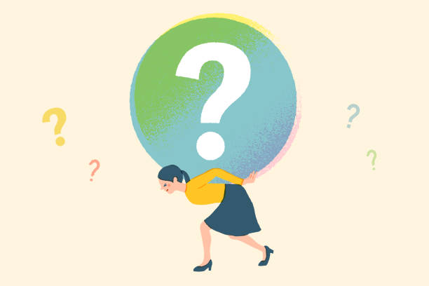 istock Unanswered tough question, critical business dilemma, stress burden, concept of Frustrated businesswoman bearing heavy question mark, stressed 2191028901