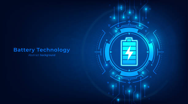 istock Concept of Electric charging. Battery on frames HUD futuristic style on a dark blue background. The future of electric fast charge technology speed wireless Ev tech. Vector illustration. 2191029916
