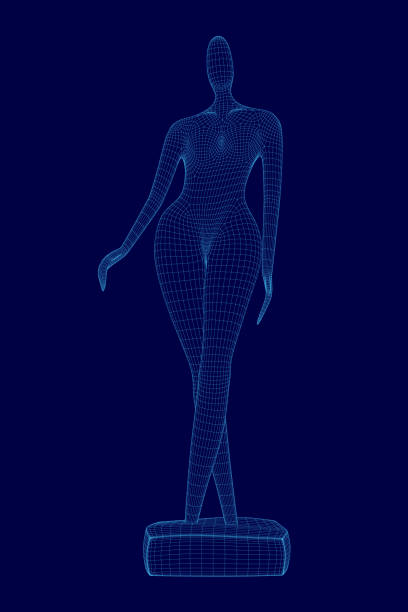 istock Abstract female statue wireframe. Blue statue of an abstract girl. 3D. Vector illustration 2191031173