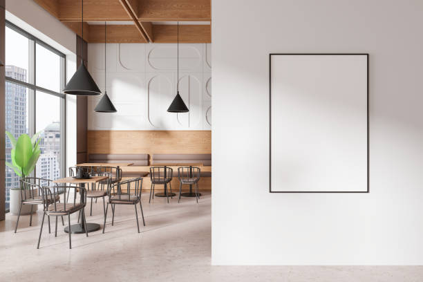 istock Blank framed poster on a wall in modern cafe interior. 3D Rendering 2191031363