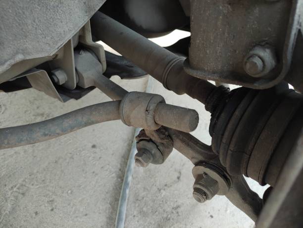 istock Front suspension of a car with a wheel removed 2191033009