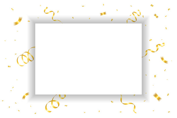 istock Golden Confetti And Streamer Ribbon With White Frame. Vector Illustration. Copy Space 2191033340
