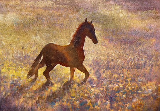 istock A young horse in the meadow watercolor background 2191044632