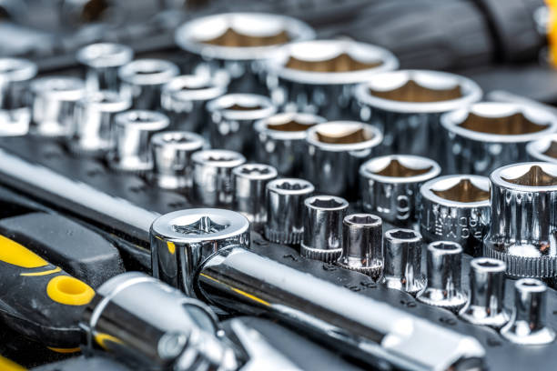 Close-up view of socket set for car repair