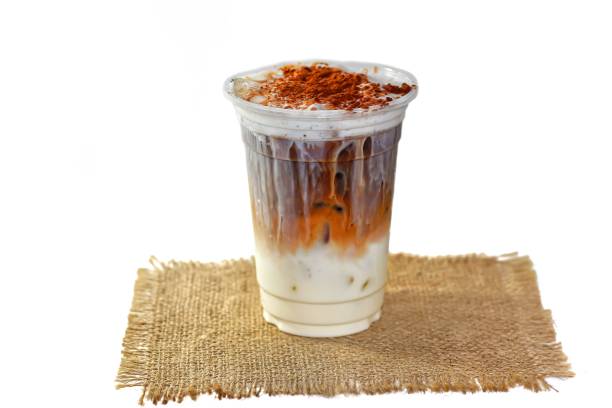 istock Latte ice coffee serving on sack in white background and isolate concept. 2191050687