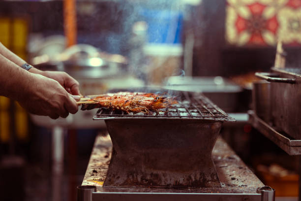 Asian seafood street market from Chinatown - Singapore.