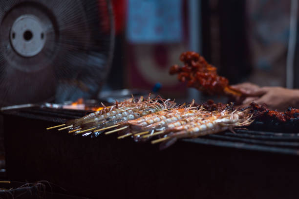 Asian seafood street market from Chinatown - Singapore.