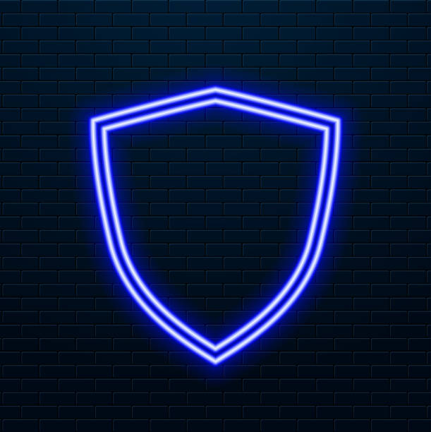 istock Neon shield icon. Glowing neon shield sign, outline guard symbol in vivid colors. Online security and protection, safety and guarantee emblem, antivirus firewall. Vector Icon set, sign for UI 2191060180