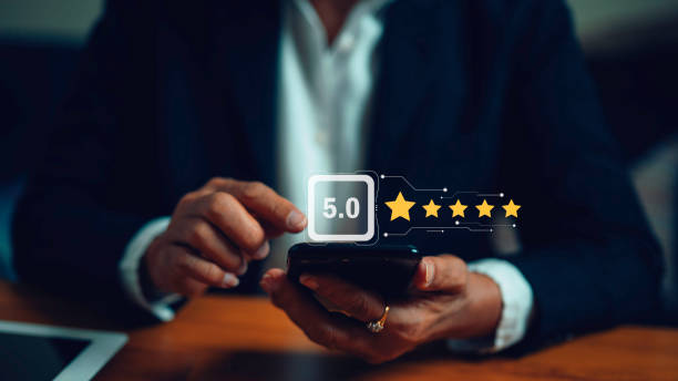 istock the Satisfaction survey concept, customer services best excellent business rating experience  a businesswoman chooses  5 Star Satisfaction and clients feedback. 2191083578