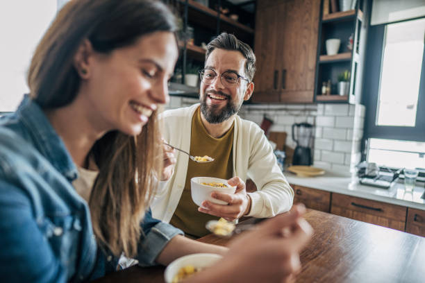 istock Couple having breakfast at home 2191083605